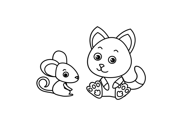 Кошка и мышка раскраска