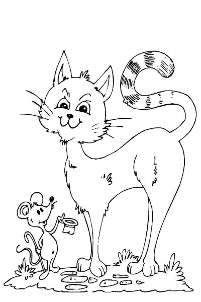 Кошка и мышка раскраска
