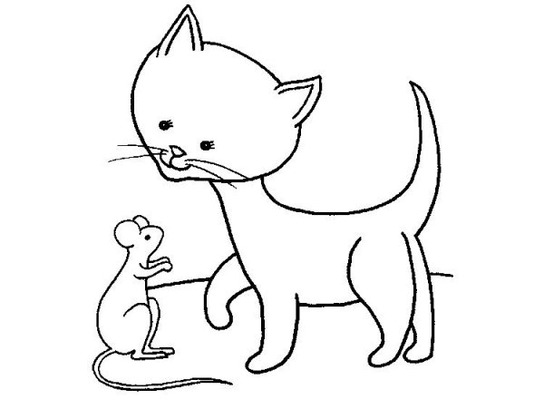 Кошка и мышка раскраска
