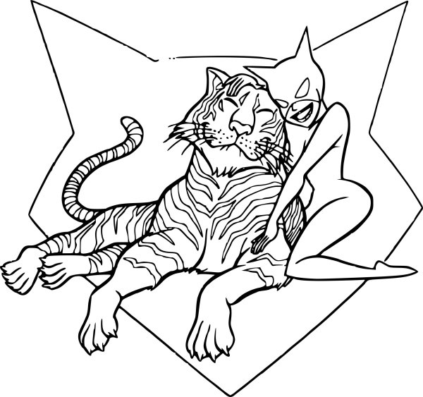Раскраска женщина кошка