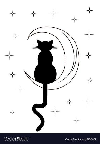 Кот на Луне силуэт