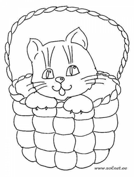 Раскраска котики в корзинке