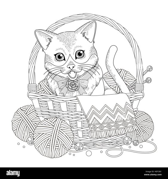 Котята в корзинке для раскрашивания