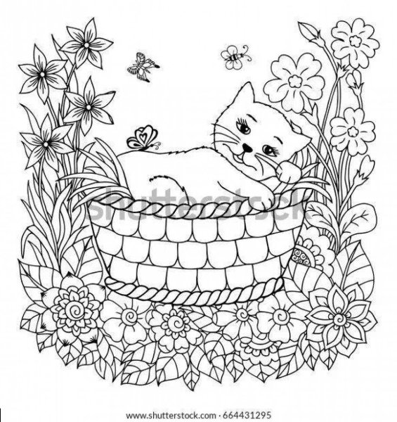 Кошки для раскрашивания в корзинке
