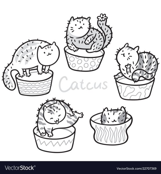 Кактус котик раскраска