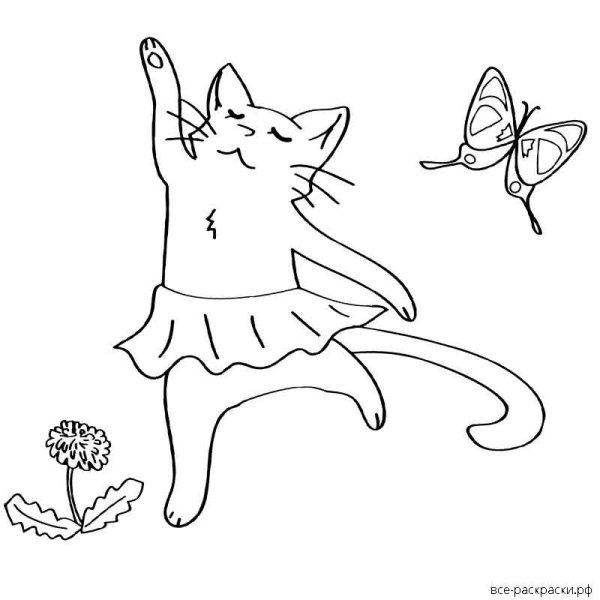 Раскраска кошечка балерина