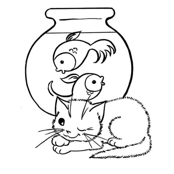 Раскраска кошка с котятами