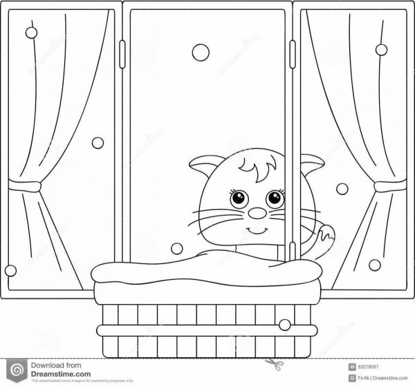 Кошка на окошке раскраска