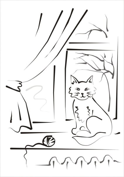 Кошка на окошке раскраска