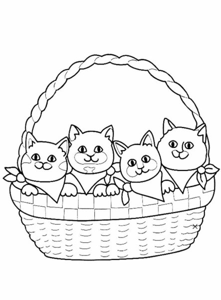 Раскраска котята в корзинке