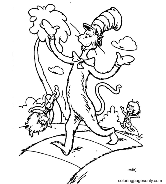 Кот в шляпе раскраска