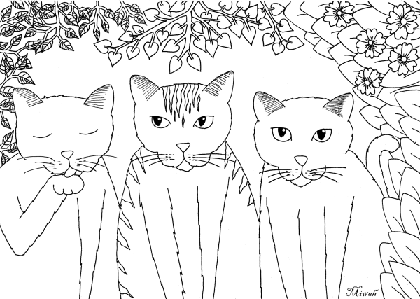 Раскраска 3 кошки
