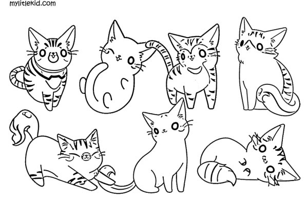 Раскраска котики маленькие много