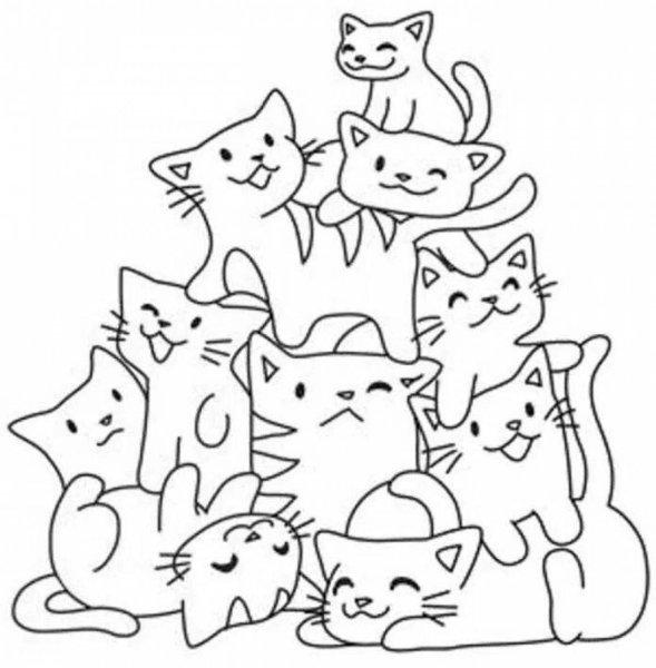 Раскраска много котиков