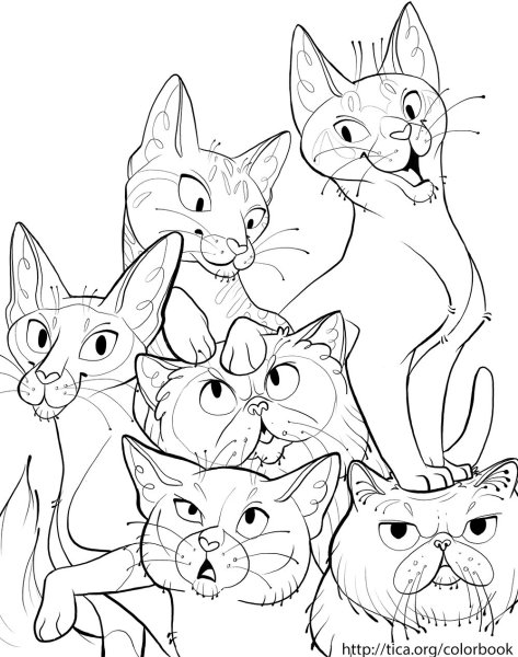 Кошки. Раскраска