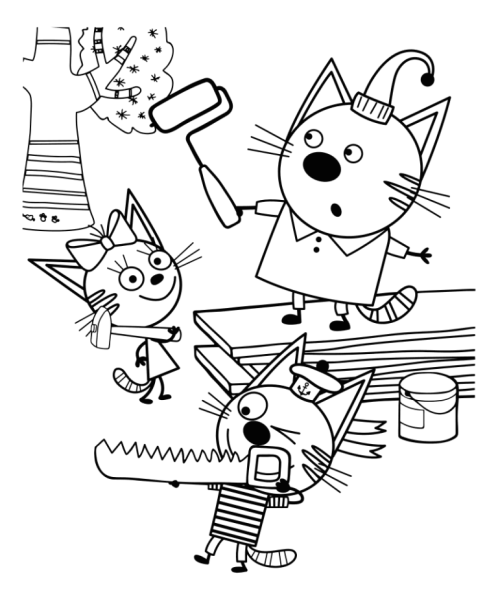 Раскраски три кота на пикнике (47 фото)