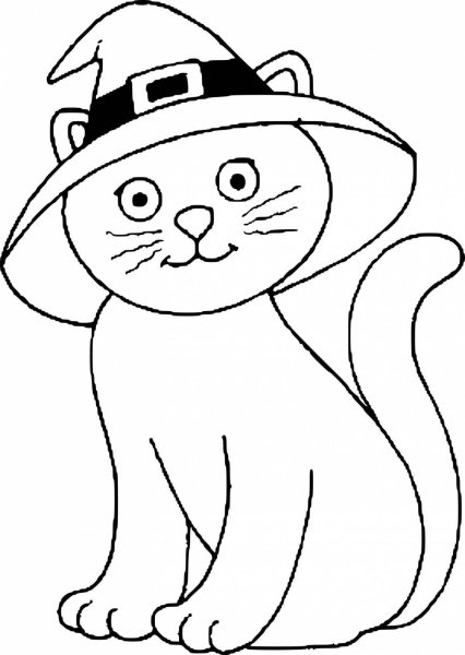 Кошка на Хэллоуин раскраска