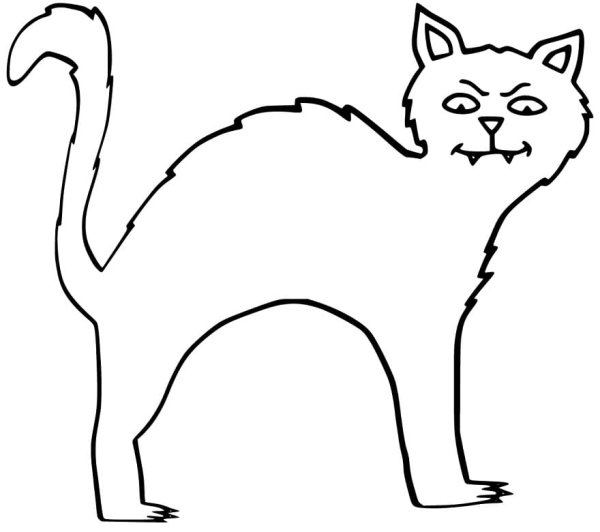 Кошка на Хэллоуин раскраска