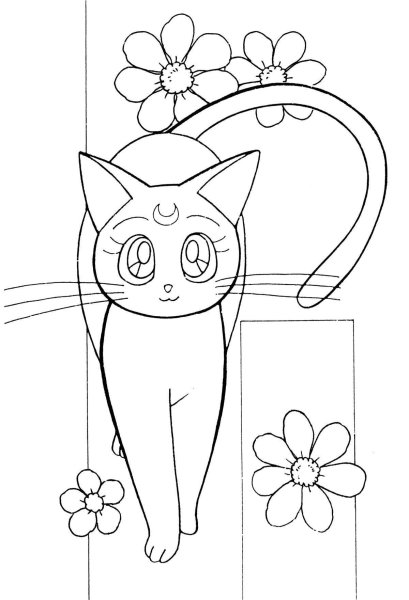 Кошка Луна из сейлормун раскраска