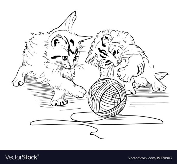 Рисунки играющих котят