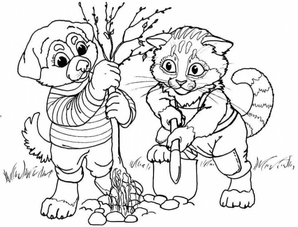 Раскраска кот собака для детей