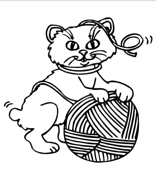 Котенок с клубочком раскраска