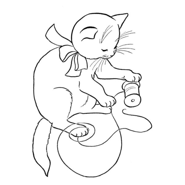 Котенок с клубочком раскраска