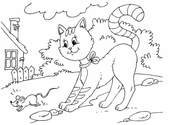 Кошка и мышка раскраска