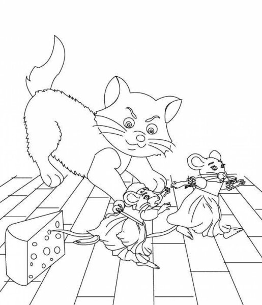 Кот и мышь раскраска