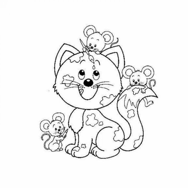 Кошка и мышка раскраска