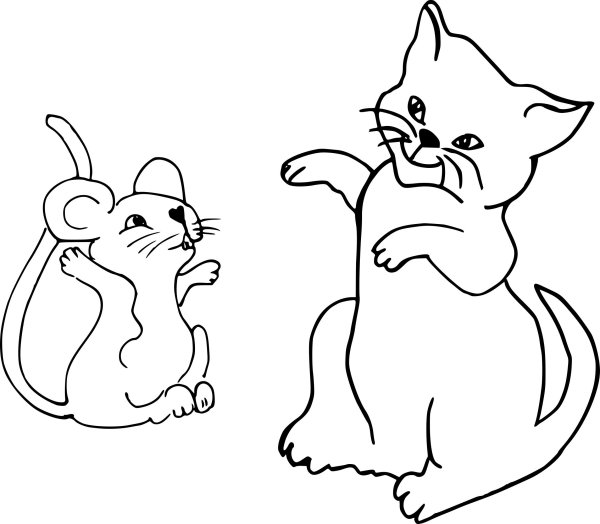 Кошка и мышка раскраска