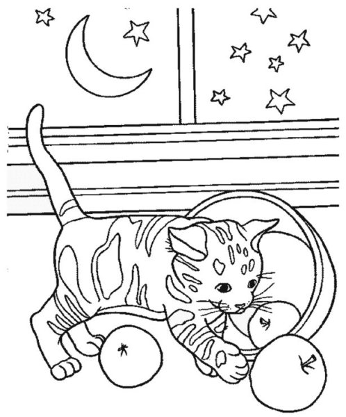 Котята играются раскраска