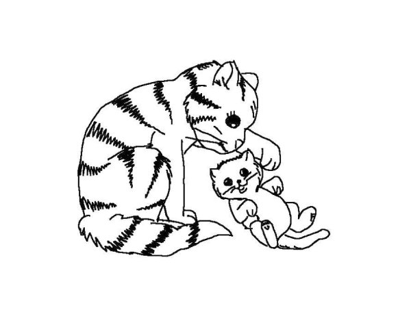 Раскраска кошка с котятами