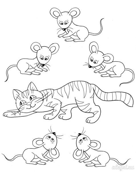 Кошка и мышка раскраска