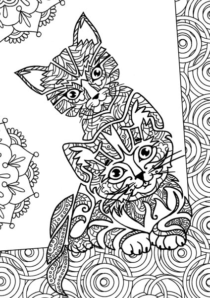 Раскраска кошка сложная