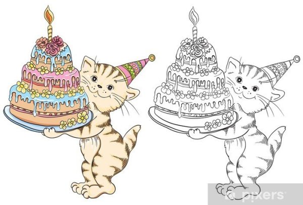 Раскраски с днем рождения кошка (43 фото)