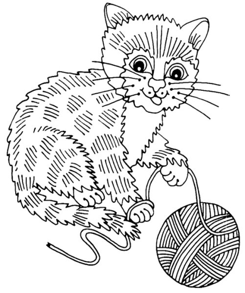Котенок с клубочком раскраска
