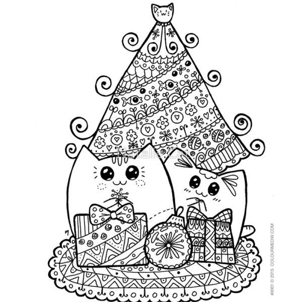 Новогодняя кошка раскраска