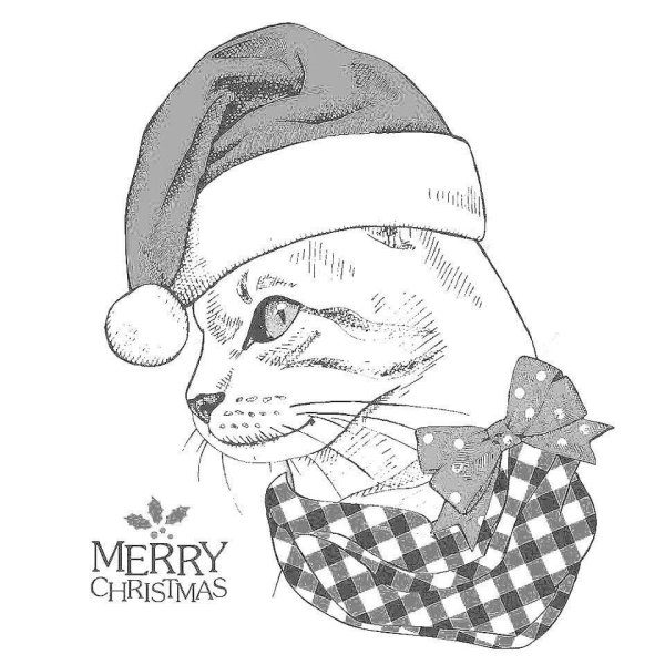 Новогодняя кошка раскраска