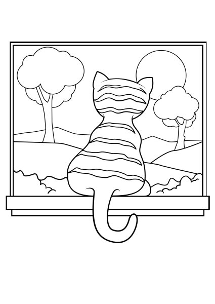 Кошка на окошке раскраска