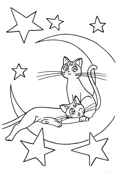 Кошка на фоне Луны раскраска