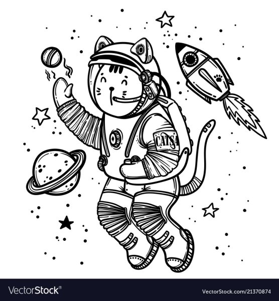 Космонавт контурный рисунок