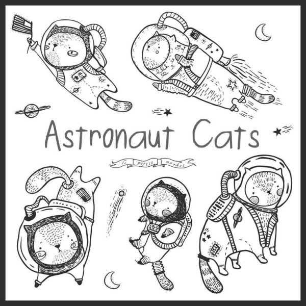 Эскиз тату кот космонавт