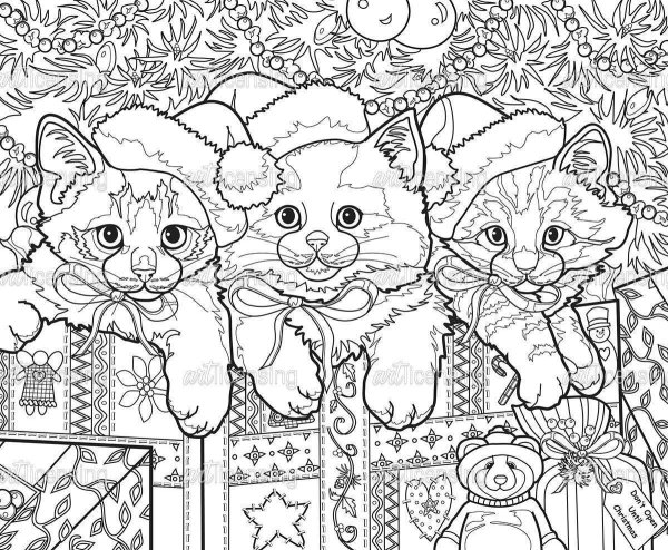 Раскраска новогодний котик