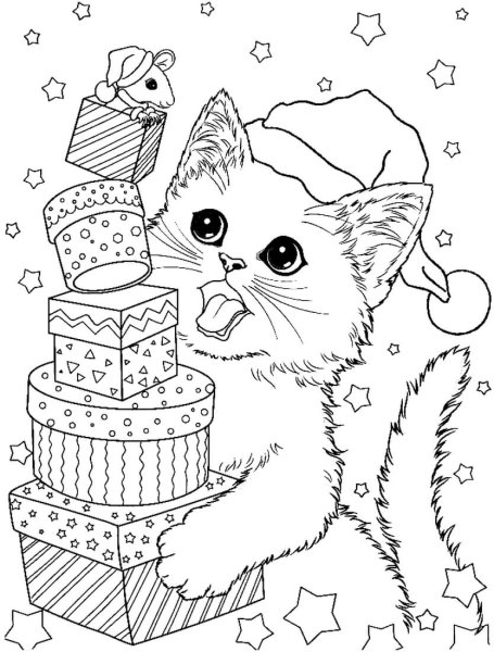 Новогодниикотята раскраски