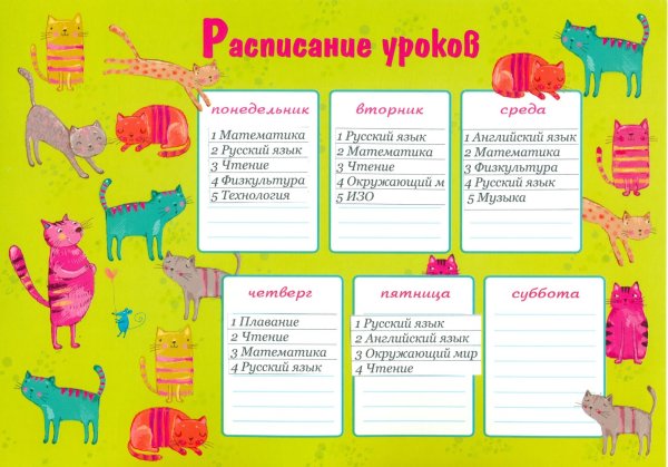 Расписание уроков разноцветные коты