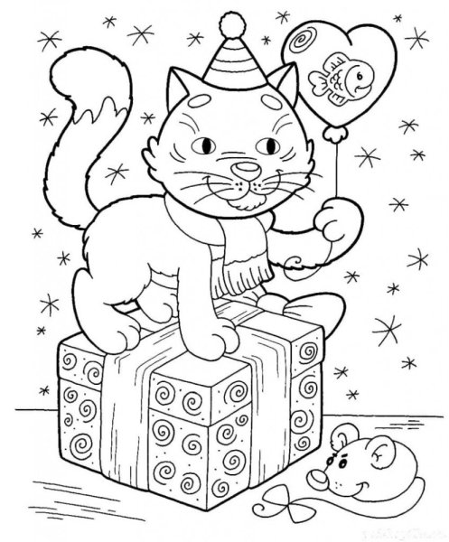 Раскраска новогодний котик