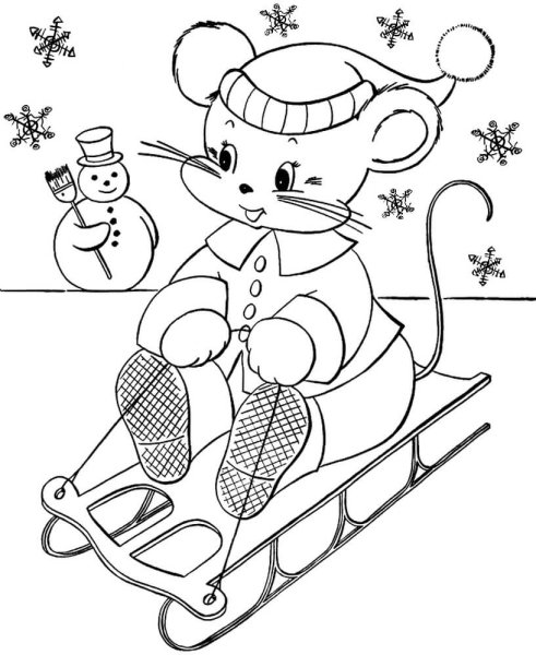 Новогодняя мышь раскраска