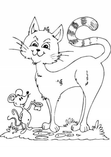 Кошка и мышка раскраска