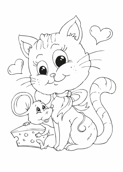 Кошка и мышка раскраска